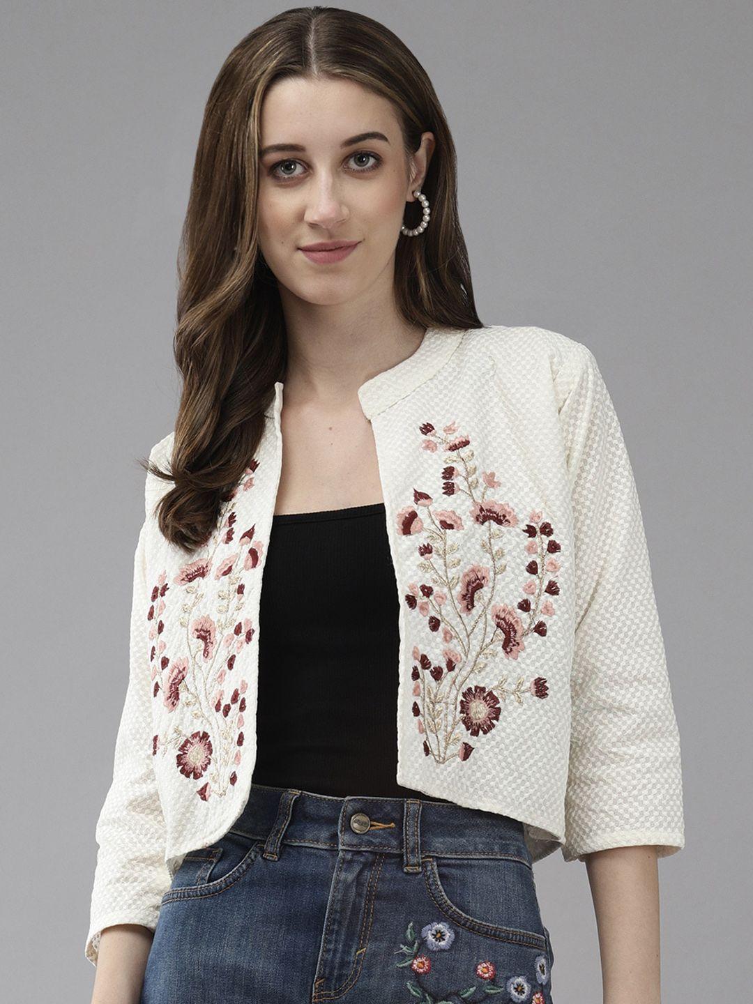 baesd floral embroidered open front jacket