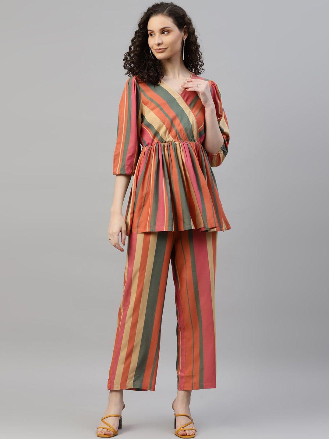 deebaco striped peplum top with trousers co-ord set