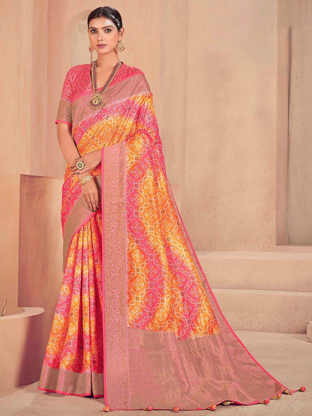 anouk bandhani printed zari silk blend bandhani saree