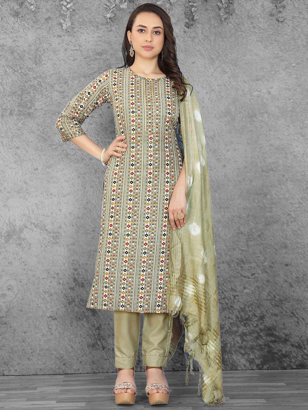 kalini geometric printed kurta with trousers & dupatta