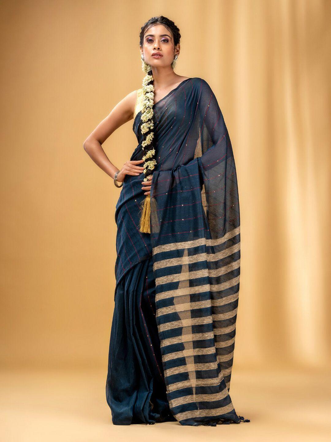 charukriti striped sequinned pure cotton saree