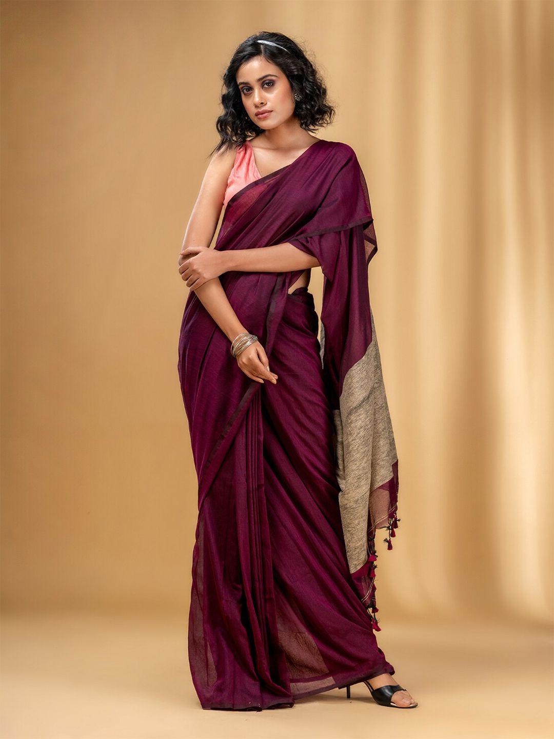 charukriti tasseled pure cotton saree