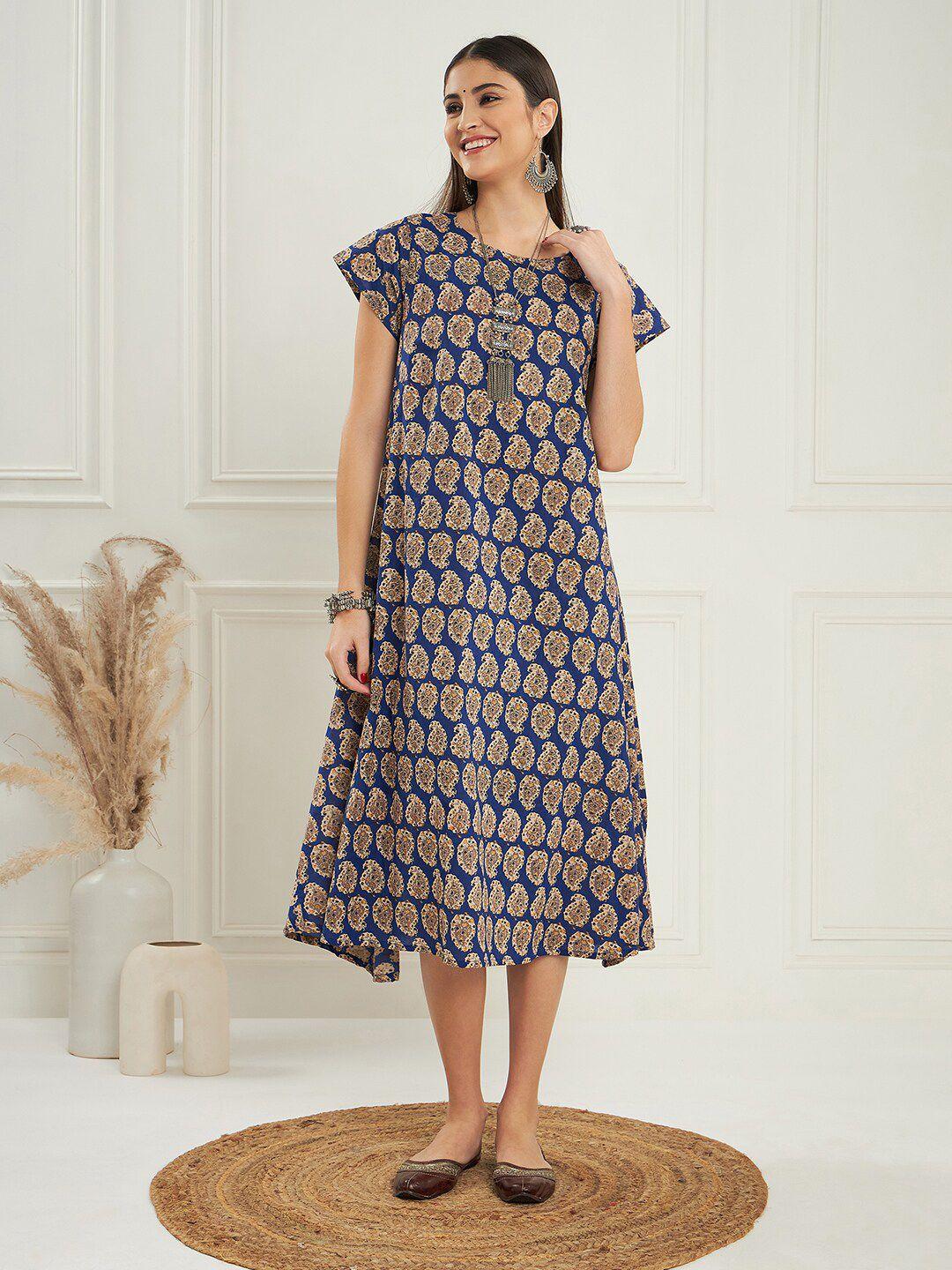 inweave ethnic motifs printed a-line midi dress