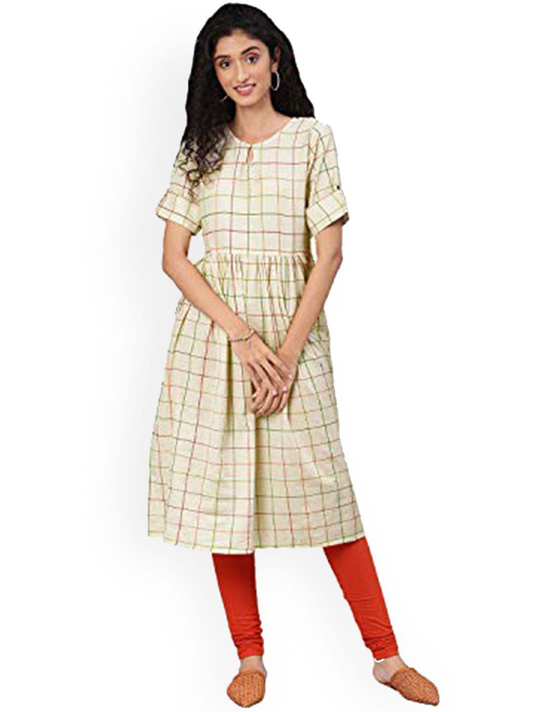 kalini checked keyhole neck a-line kurta