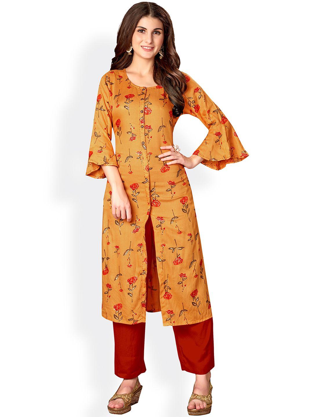 kalini floral printed regular high slit kurta