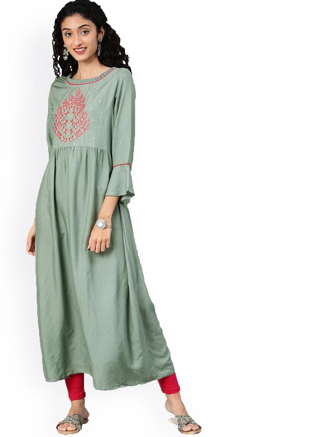 kalini embroidered thread work bell sleeves anarkali kurta