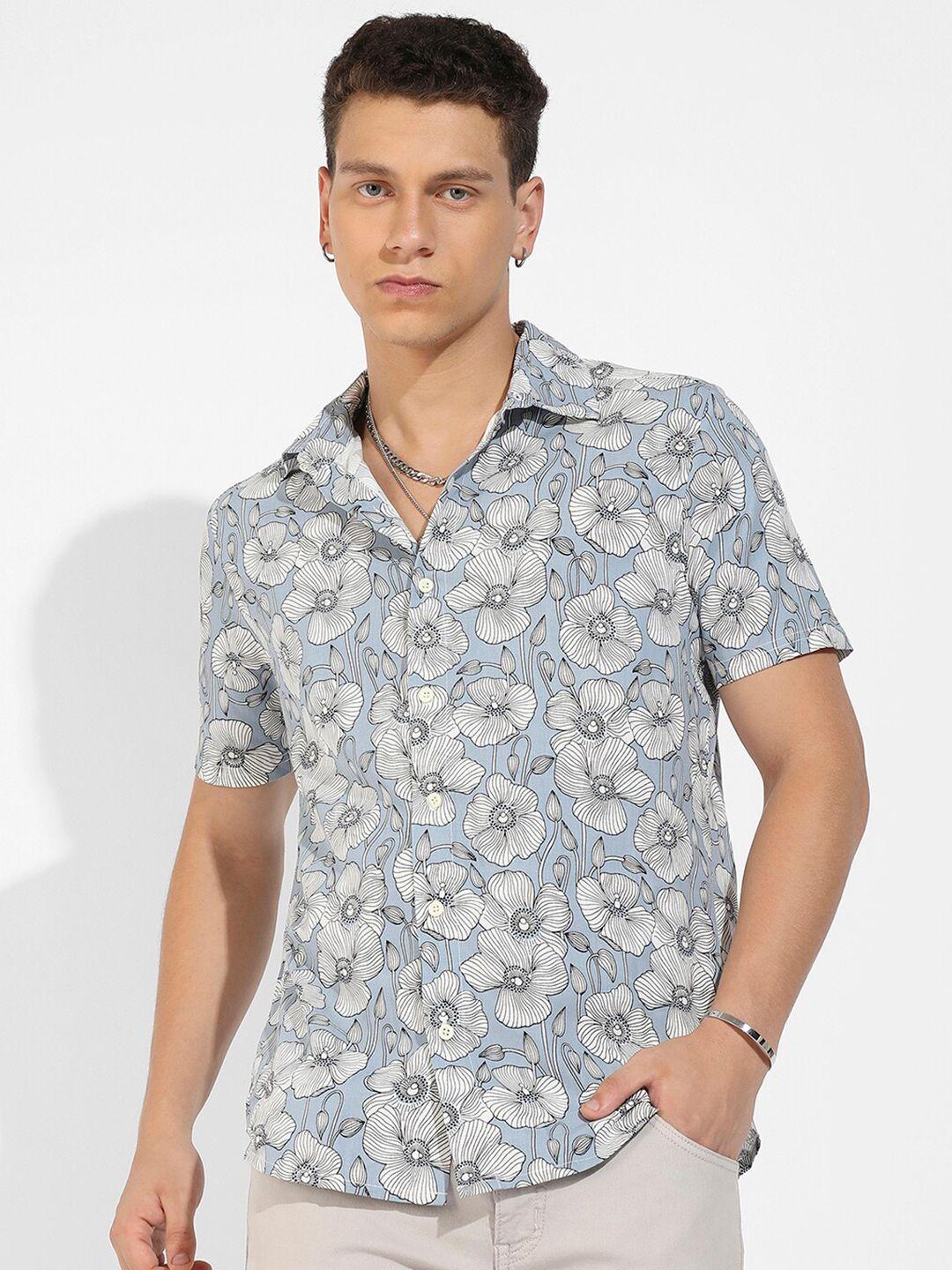 campus sutra floral printed classic short sleeve casual shirt