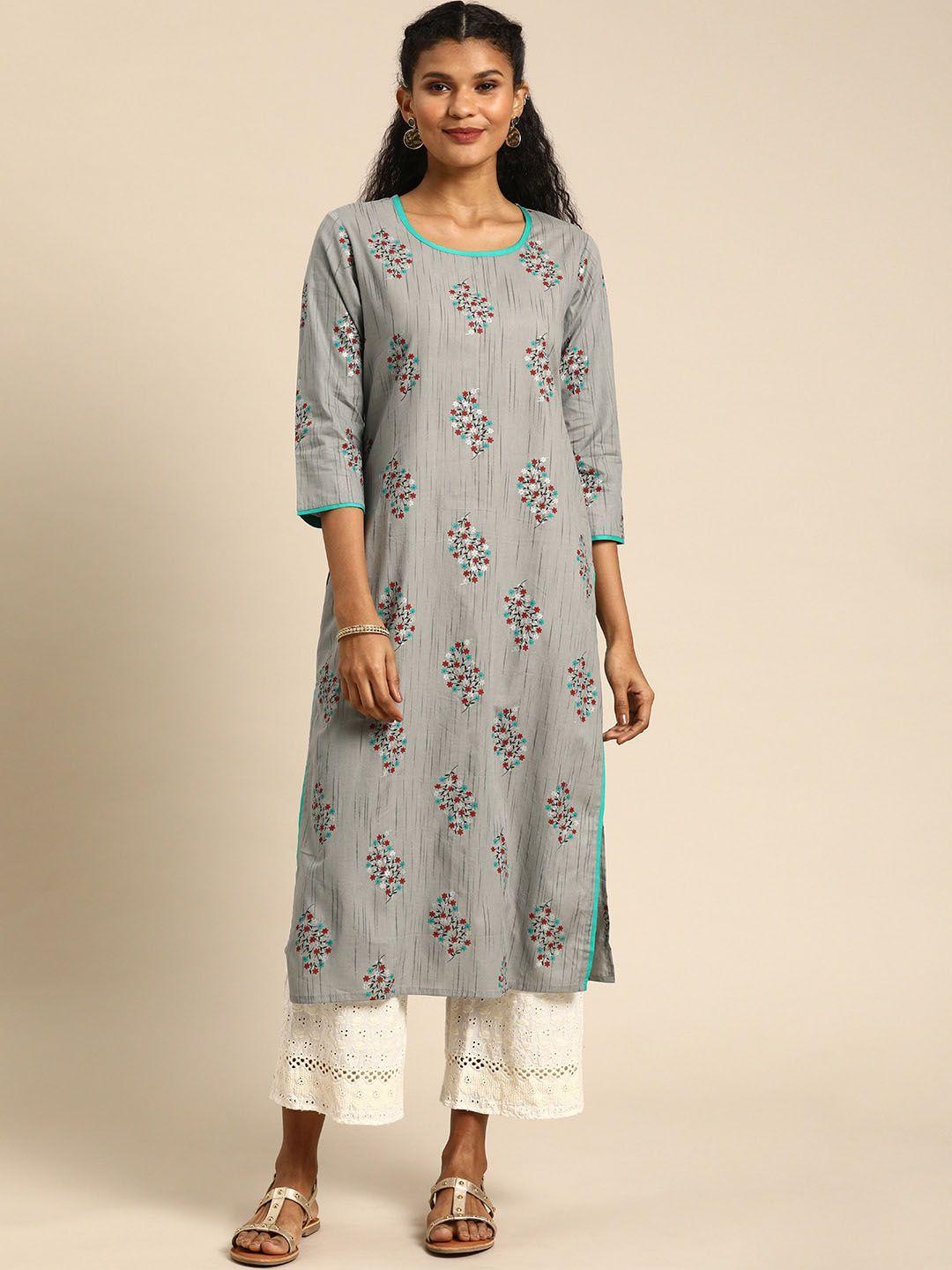 kalini floral printed cotton straight kurta