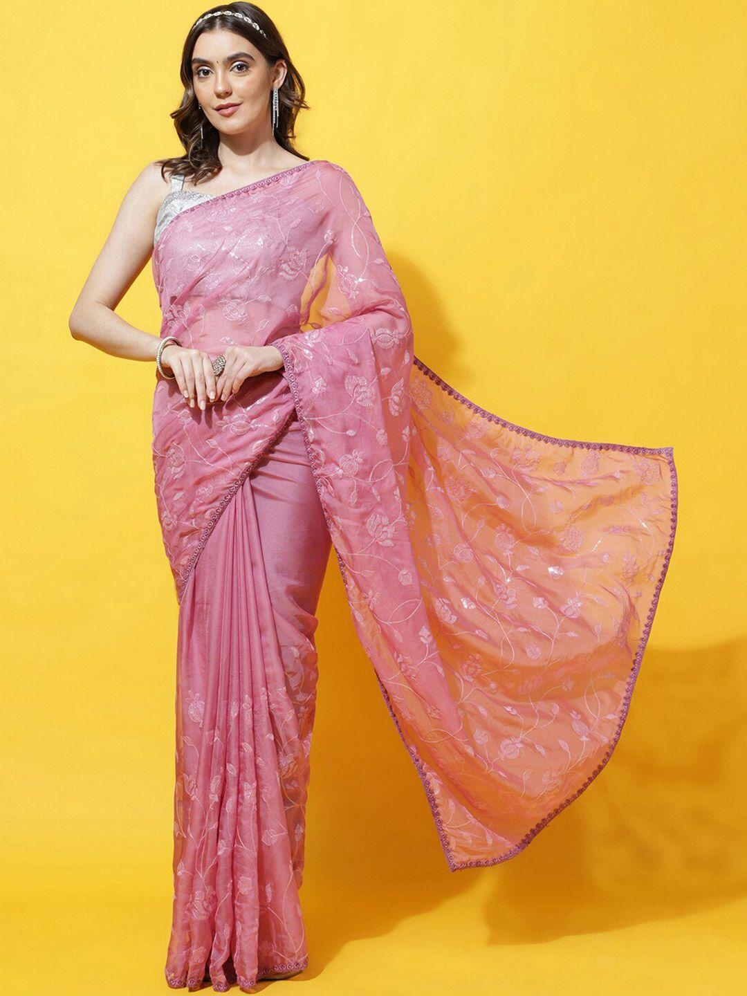 kasee floral embroidered organza saree