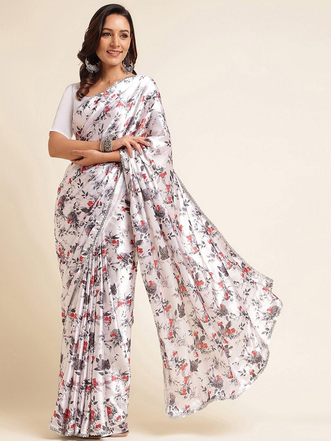 kasee floral printed sequinned satin saree