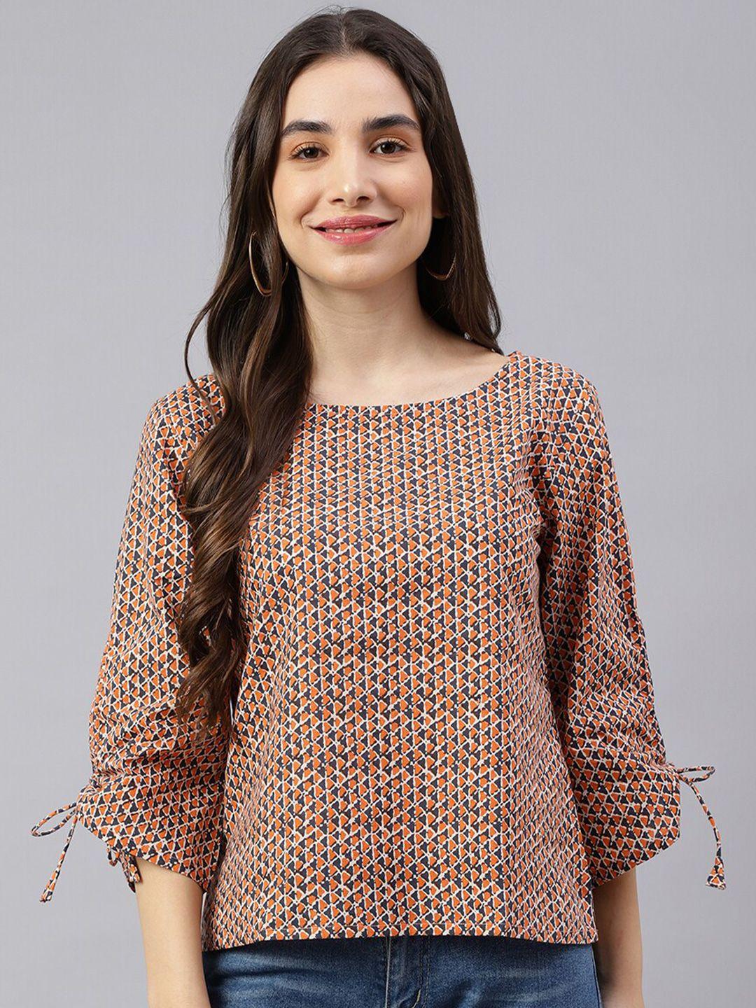 kalini geometric printed round neck cotton top