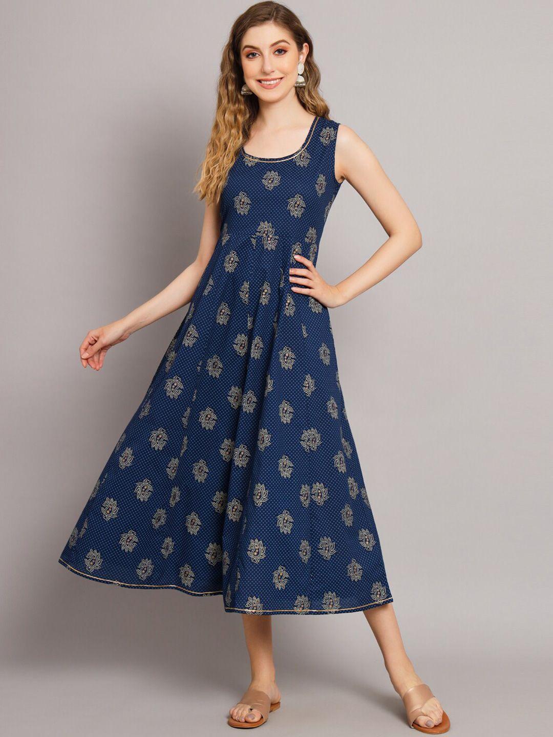 kalini round neck ethnic motifs fit and flare midi dress