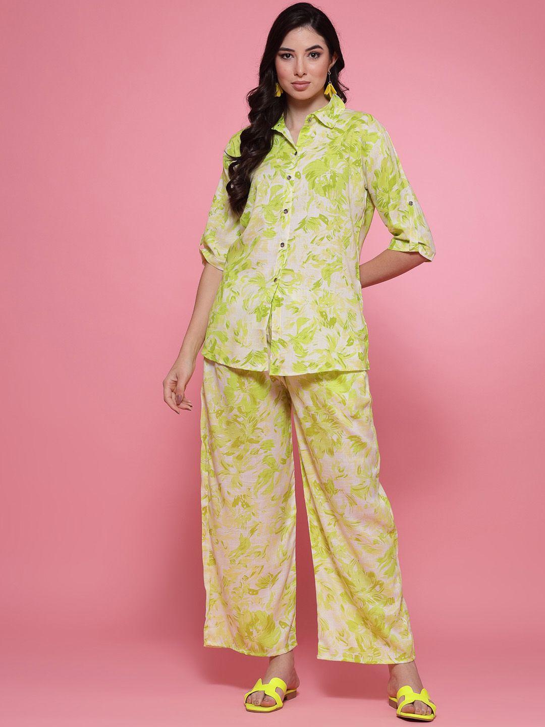 clora creation printed cotton shirt with palazzos