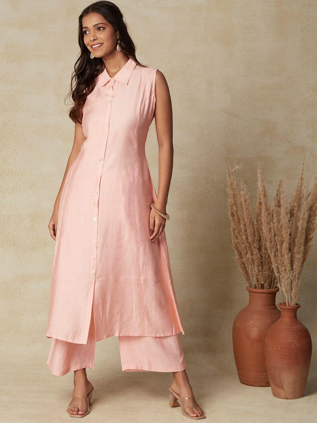 fashor peach sleeveles a-line kurta with trousers