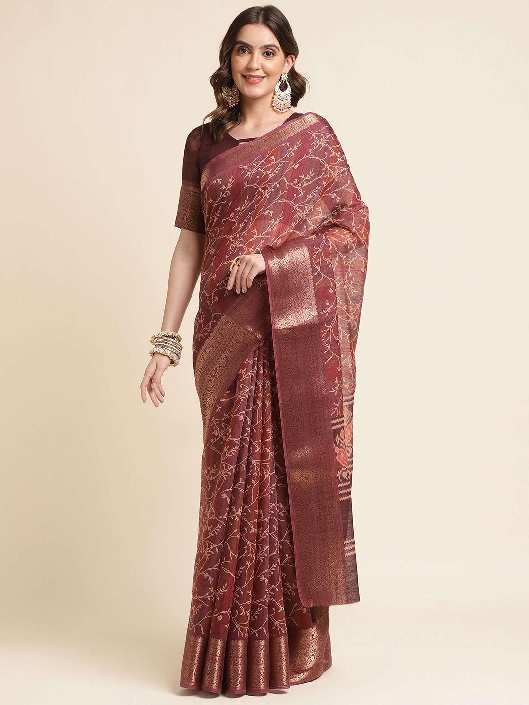 mitera ethnic motifs printed zari saree