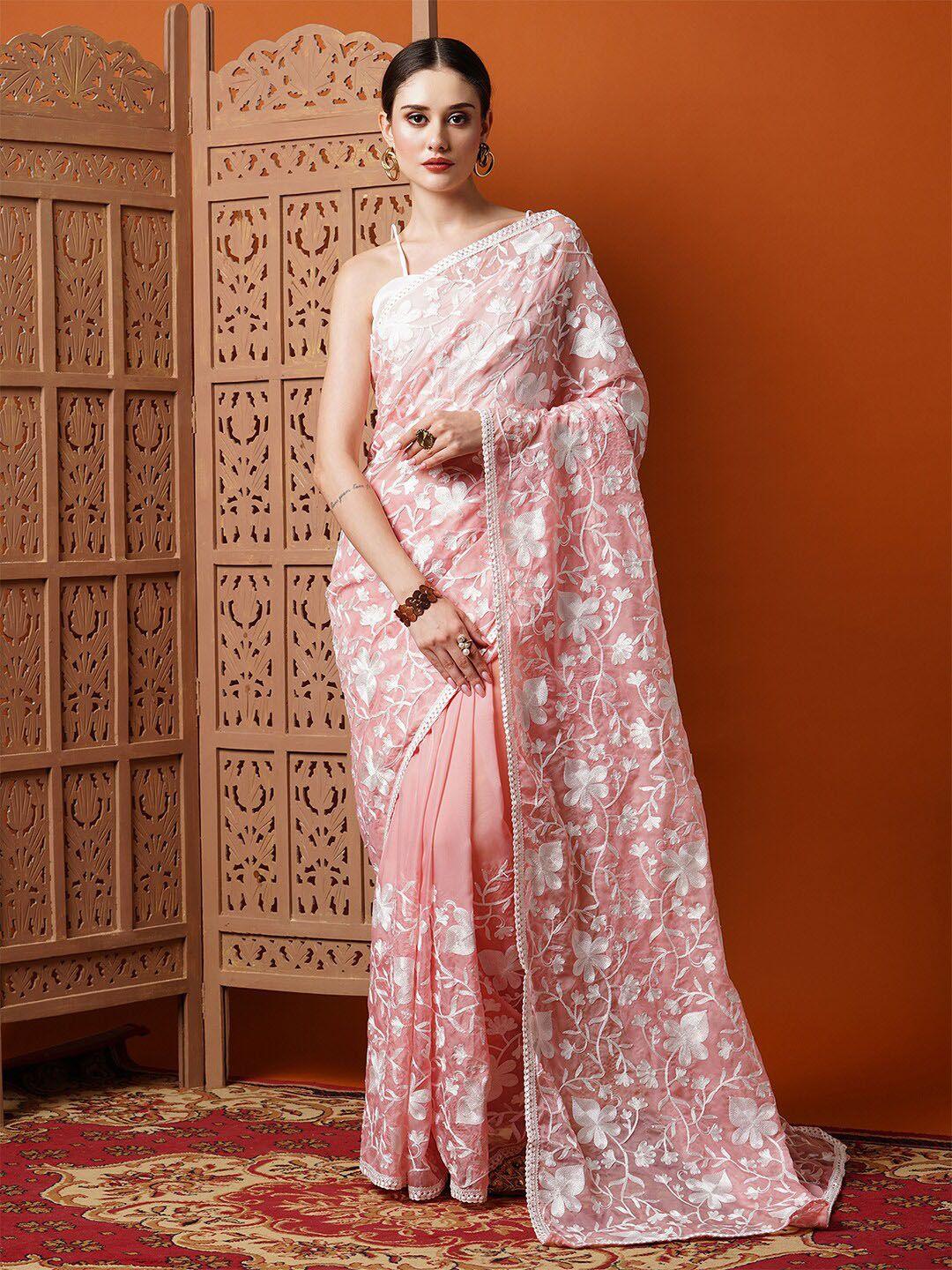 anouk floral embroidered organza saree