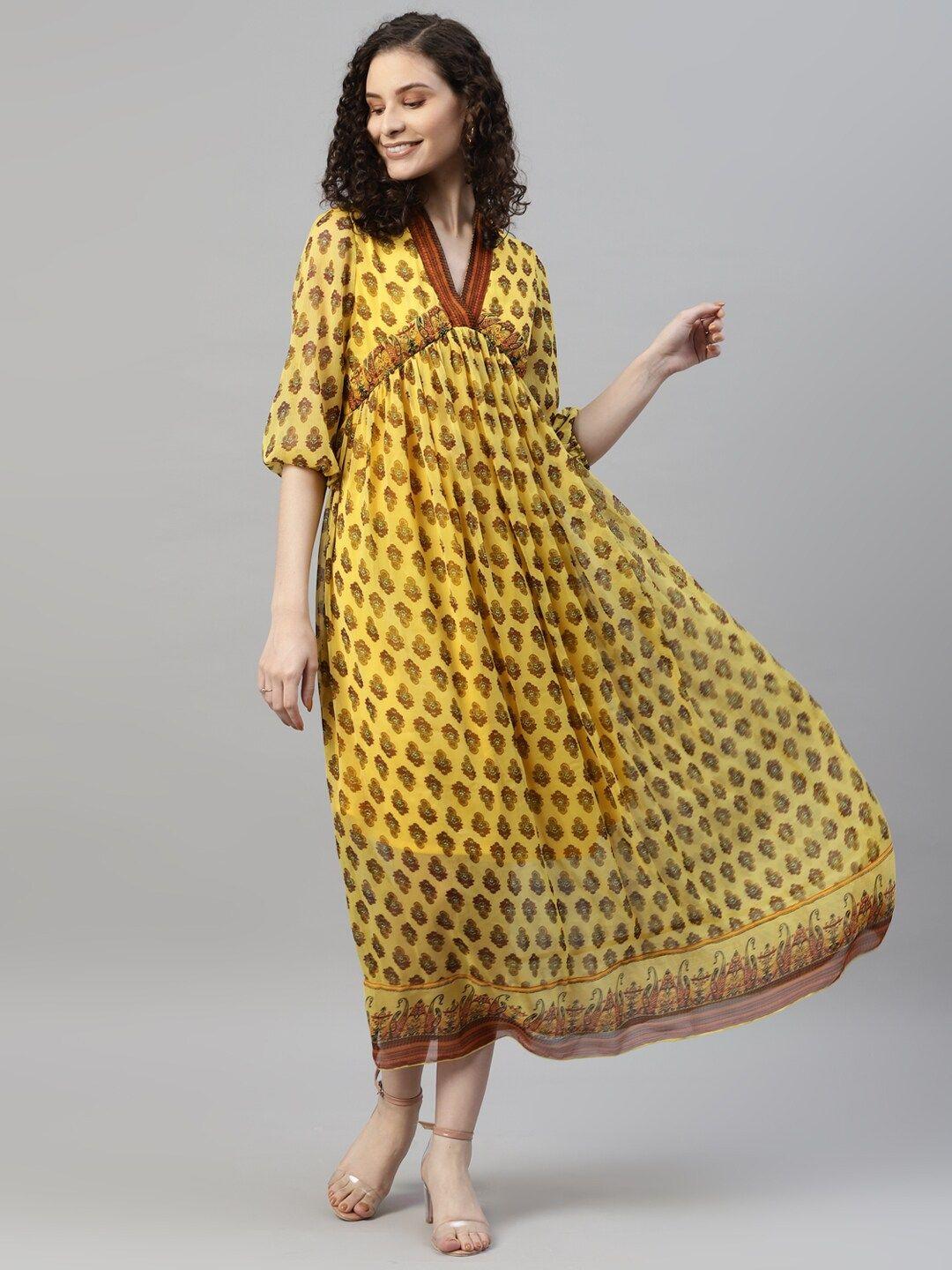 deebaco ethnic motifs printed chiffon empire midi dress