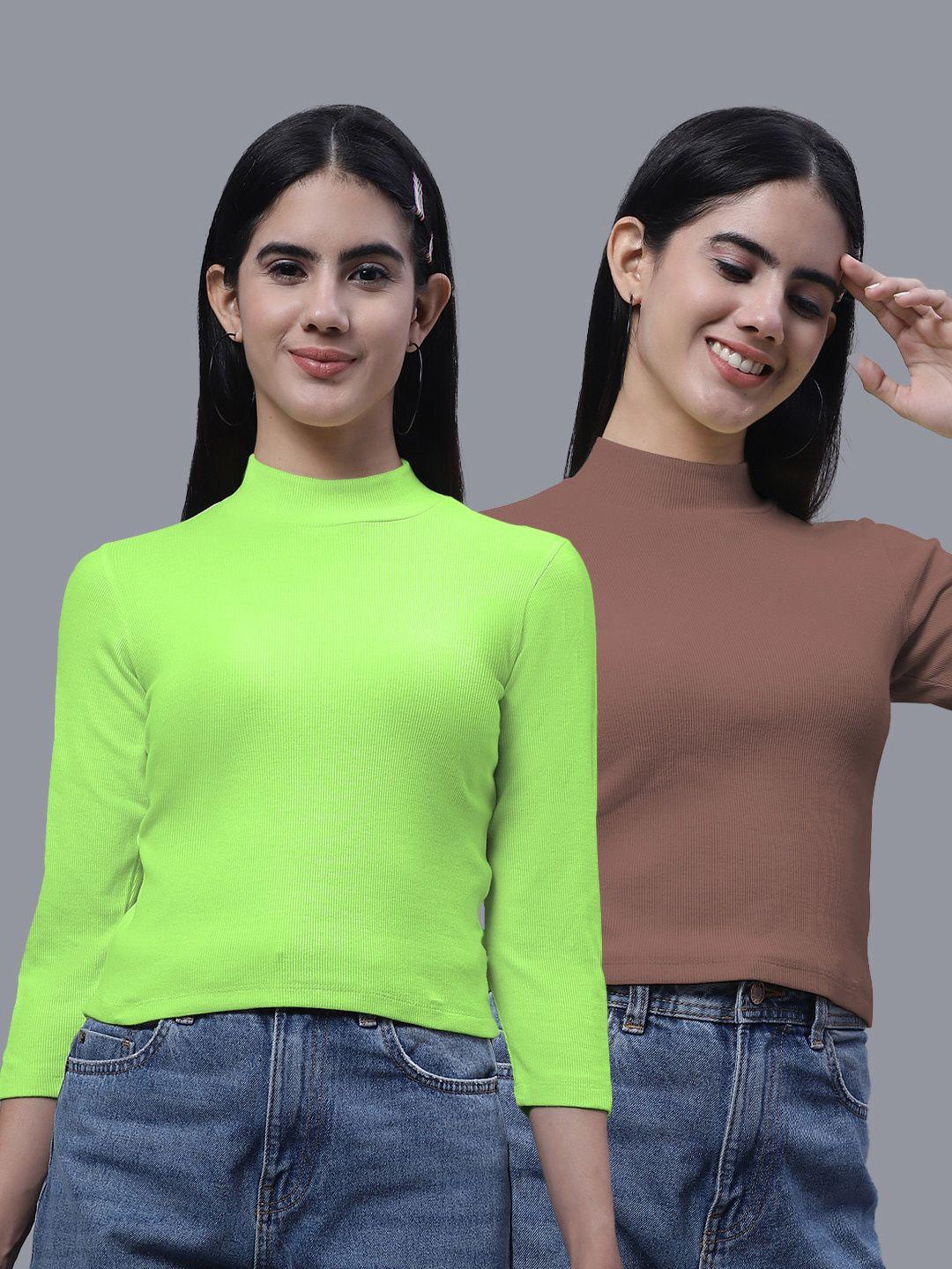 fbar pack of 2 high neck fitted cotton crop top