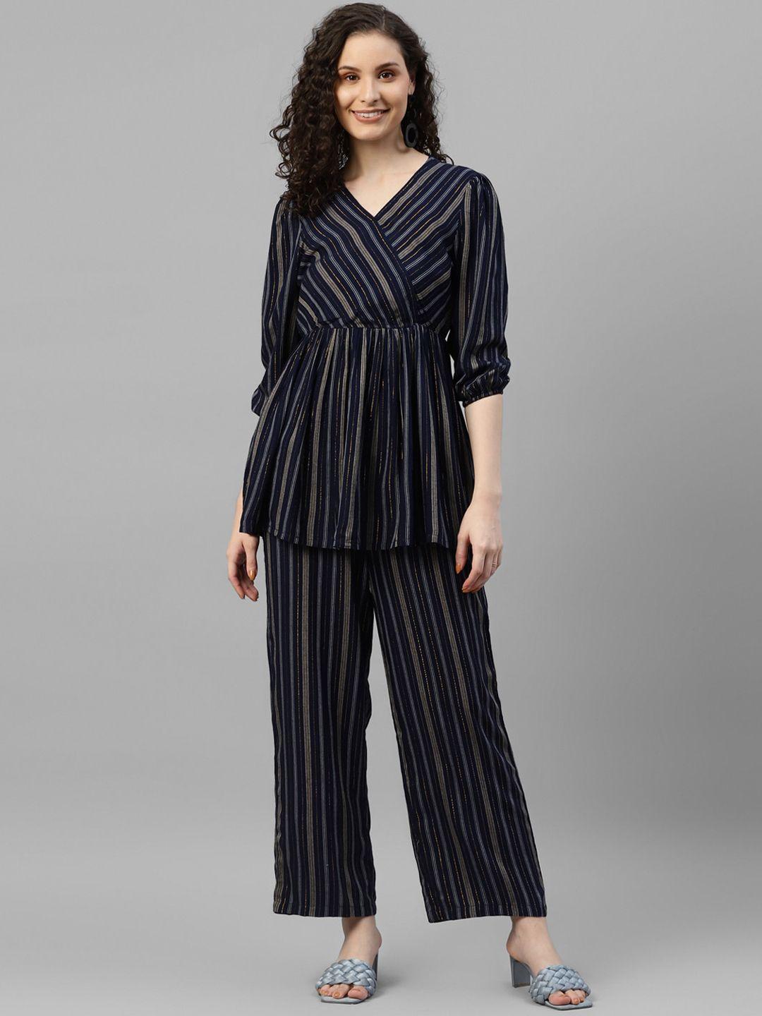 deebaco striped peplum top & trouser co-ords