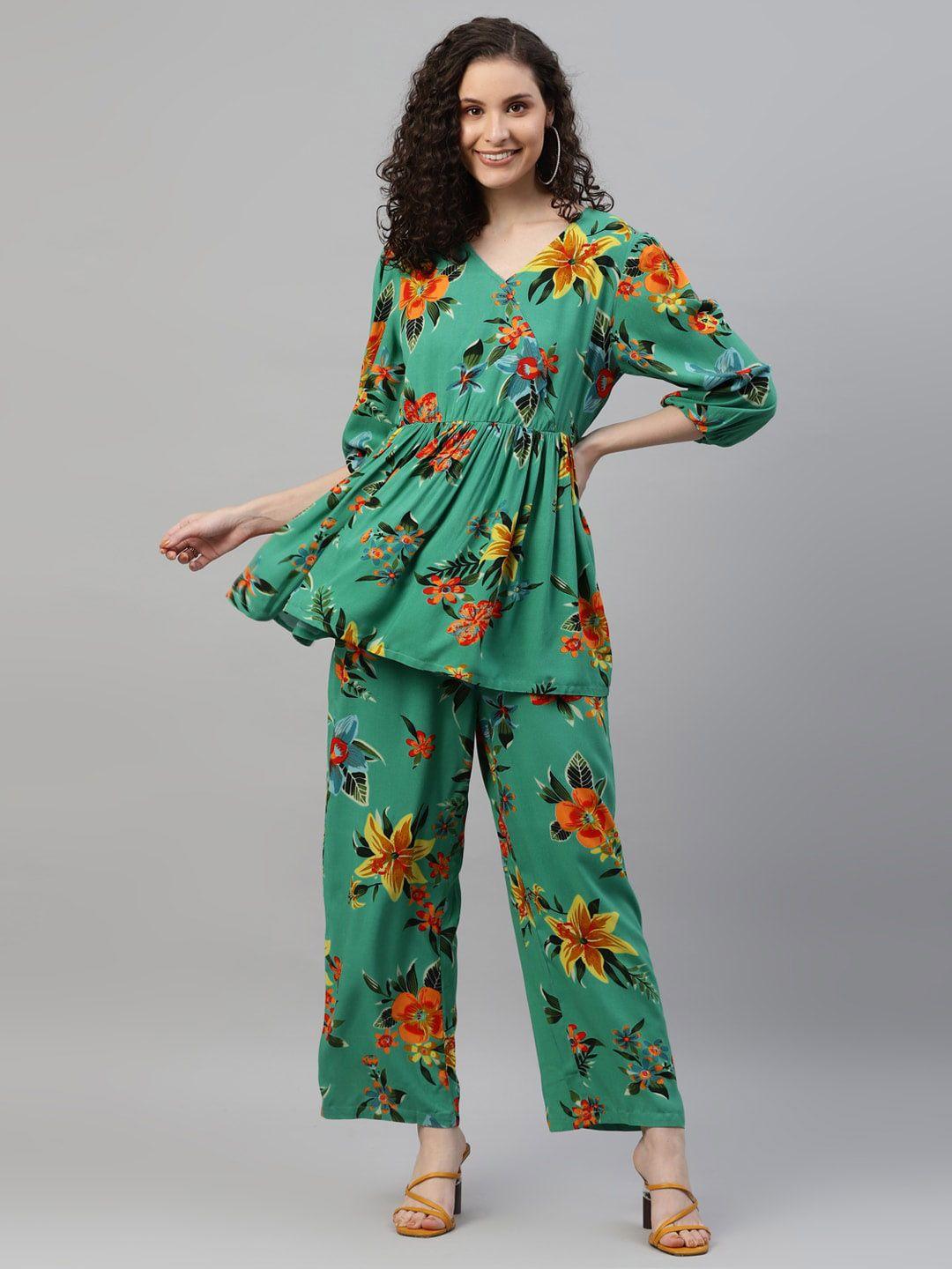 deebaco printed peplum top & trouser co-ords