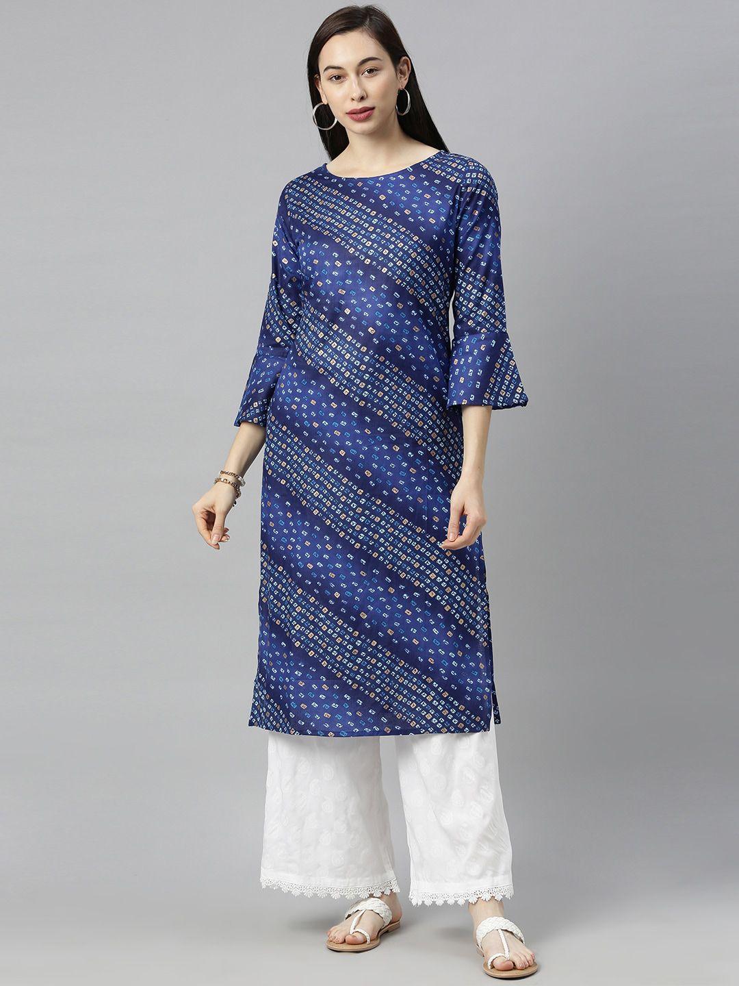 kalini bandhani printed round neck kurta