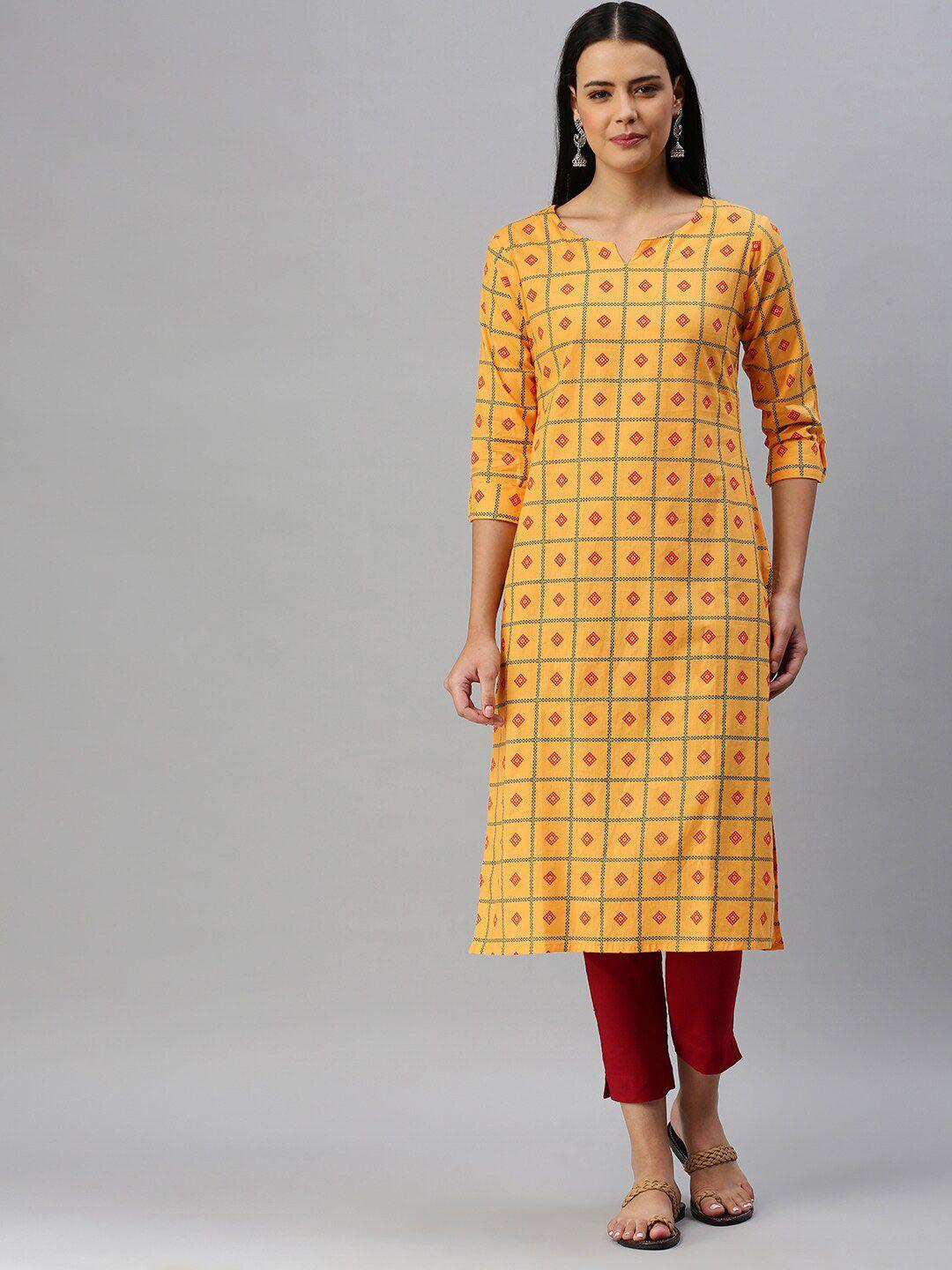 kalini geometric printed cotton straight kurta