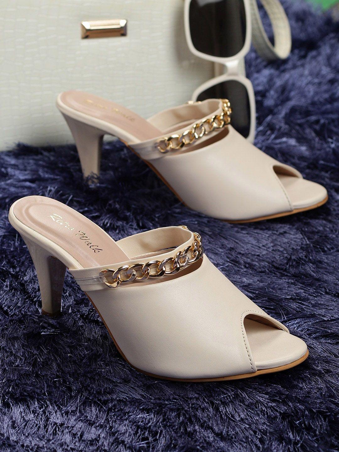 retro walk embellished peep toe kitten heel mules