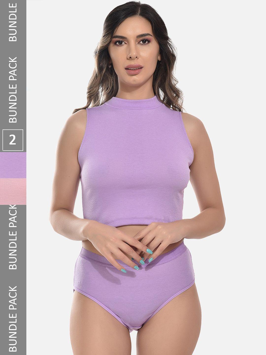 styfun pack of 2 ribbed tank top & hipster brief lingerie set ls_tank_set_purplepink