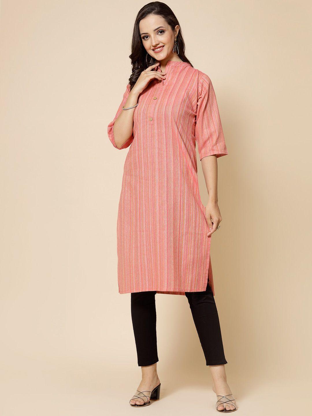 kalini striped mandarin collar pure cotton straight kurta