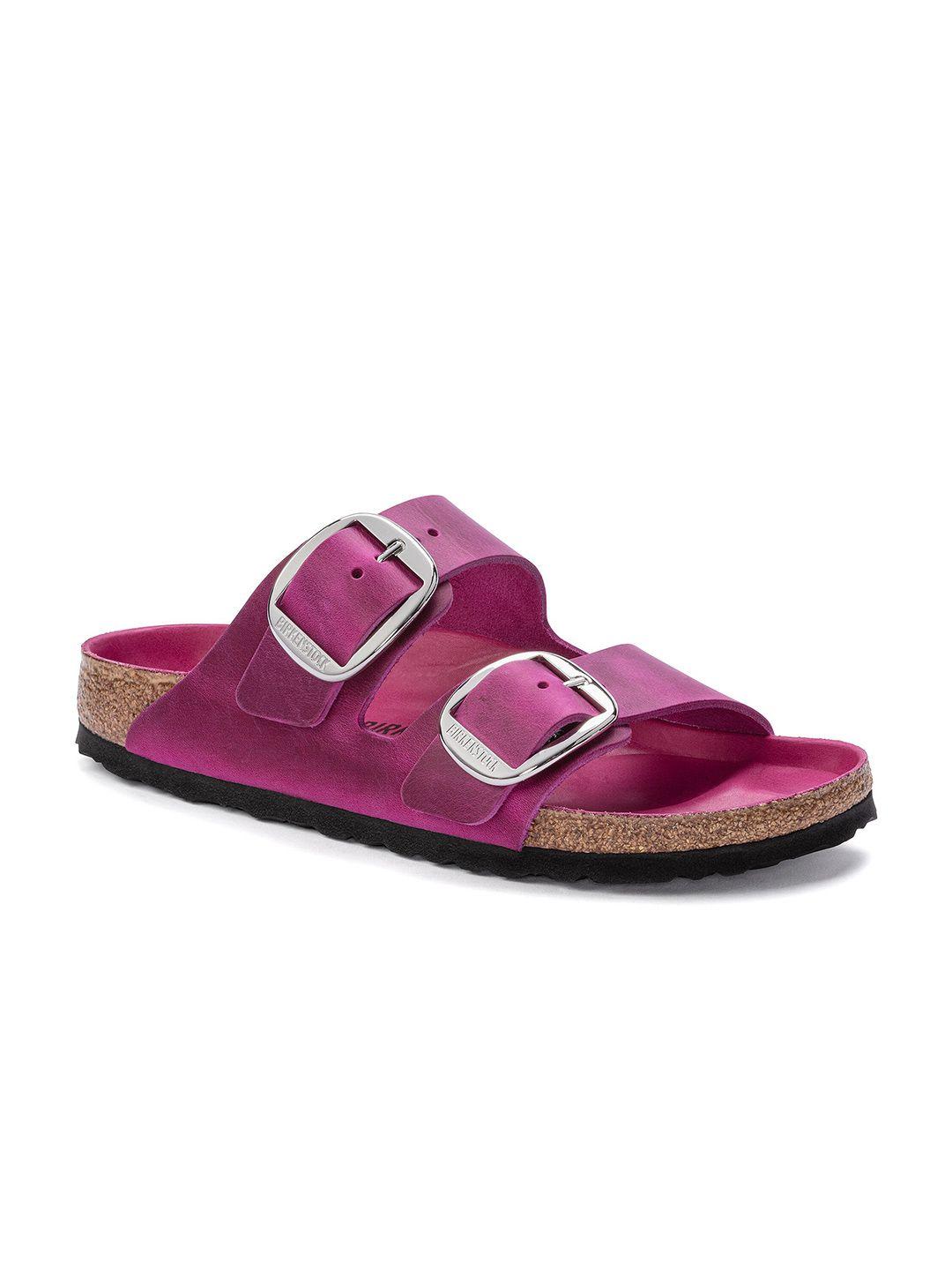 birkenstock arizona big buckle narrow width oiled leather two-strap open toe flats