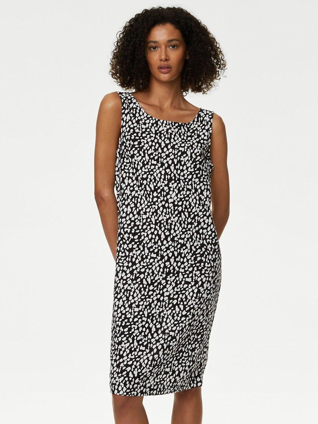 marks & spencer abstract printed round neck sleeveless belted sheath dress