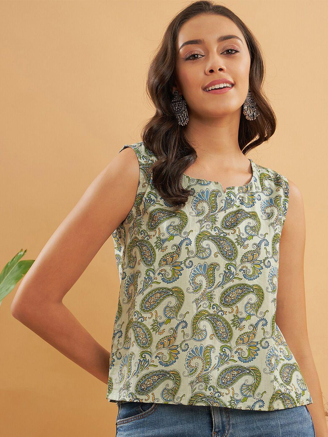 inweave paisley printed round neck top