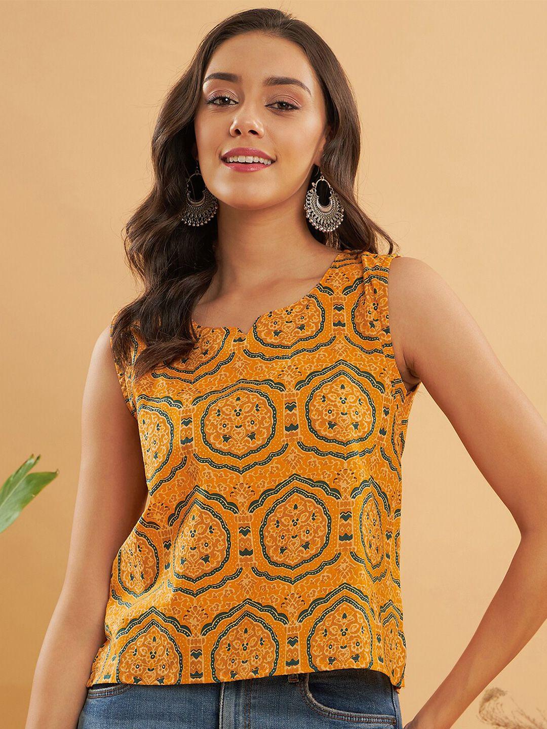 inweave ethnic motifs printed round neck top