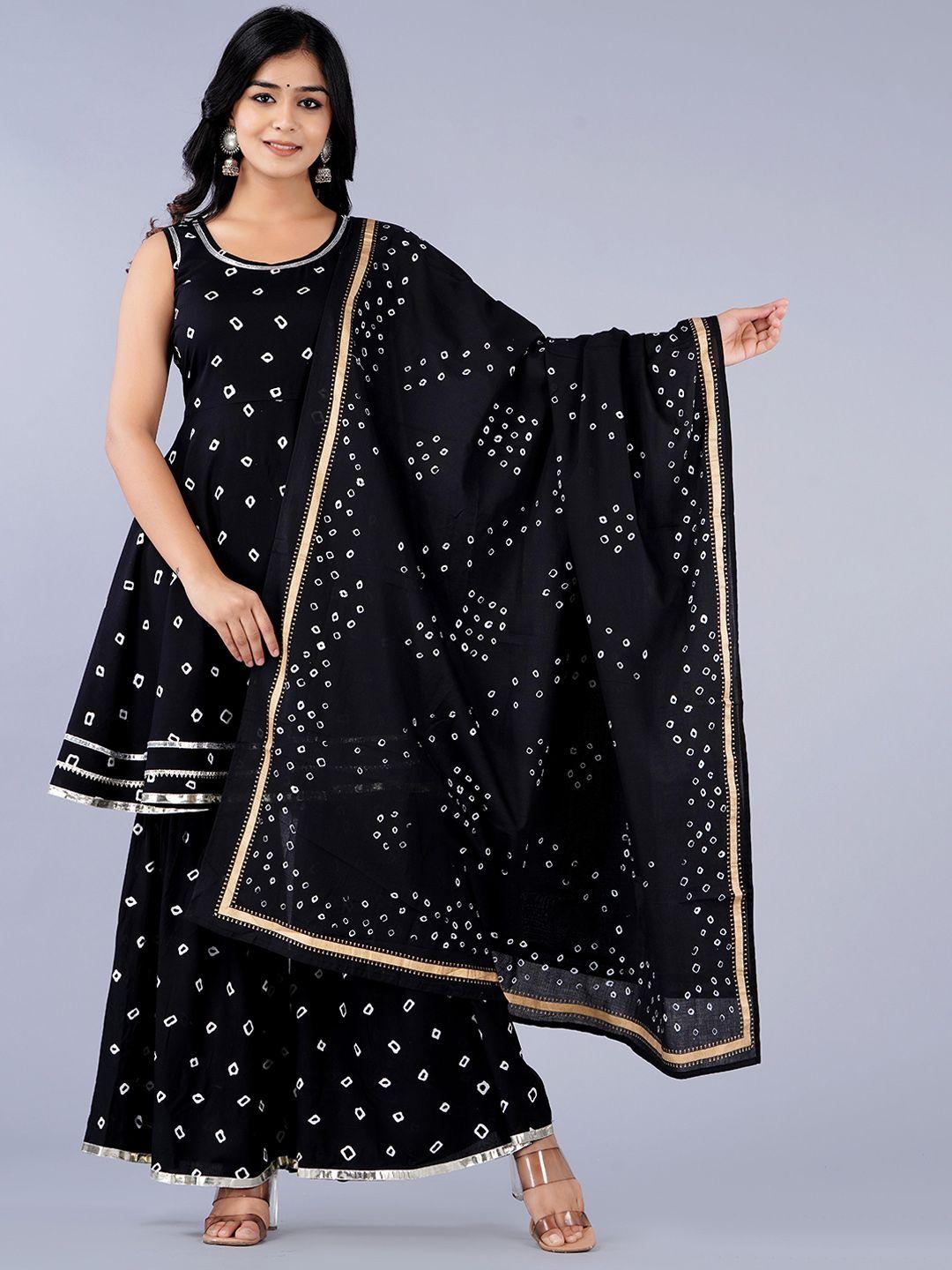 kalini bandhani printed kurta with sharara & with dupatta