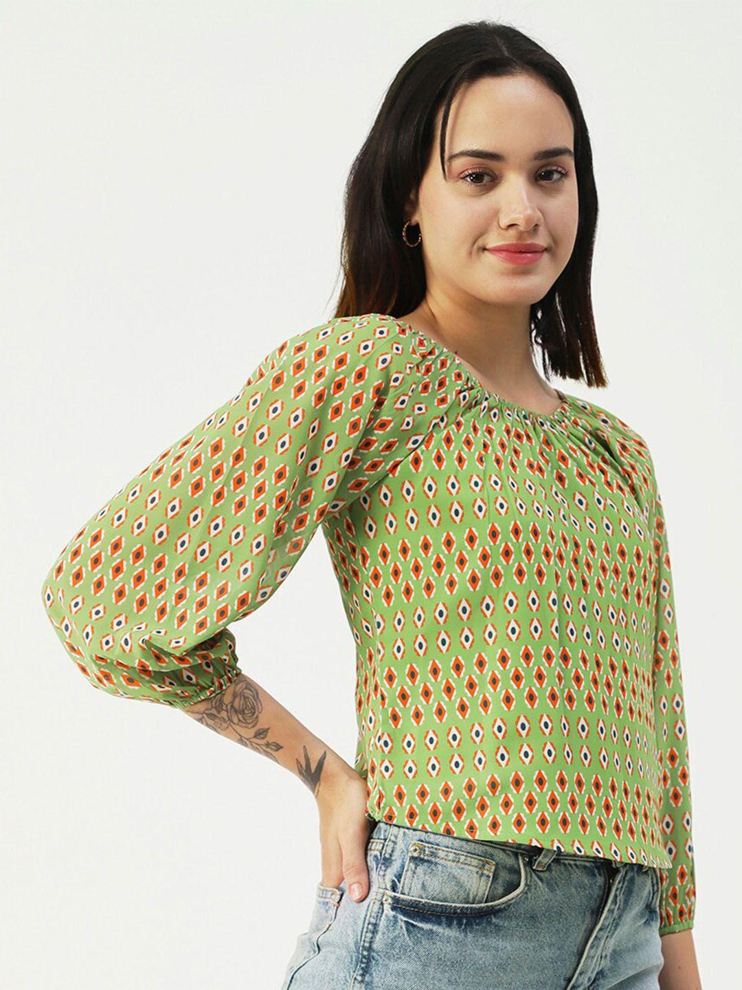 moomaya green print georgette top