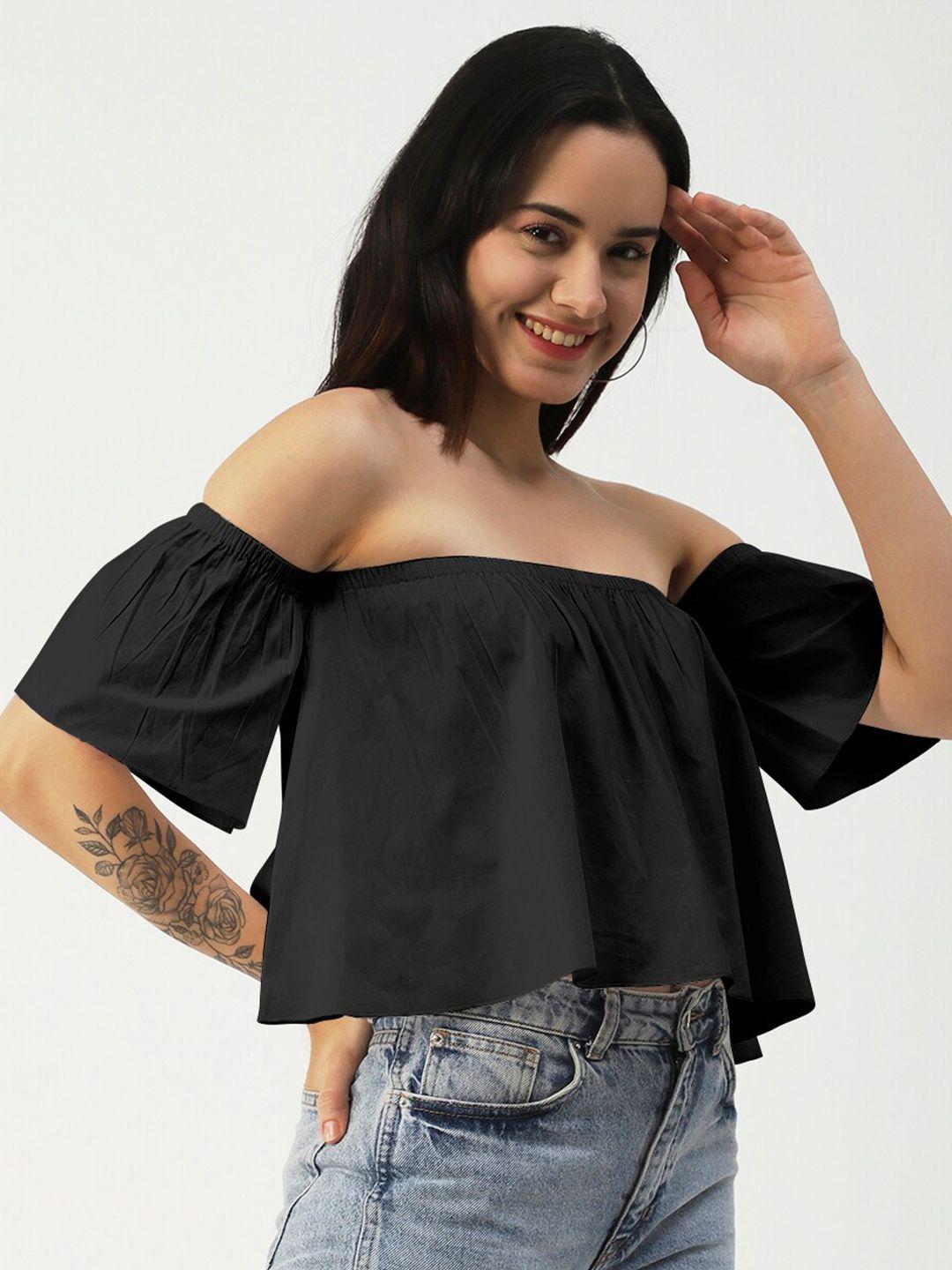 moomaya off-shoulder flared sleeve cotton bardot top