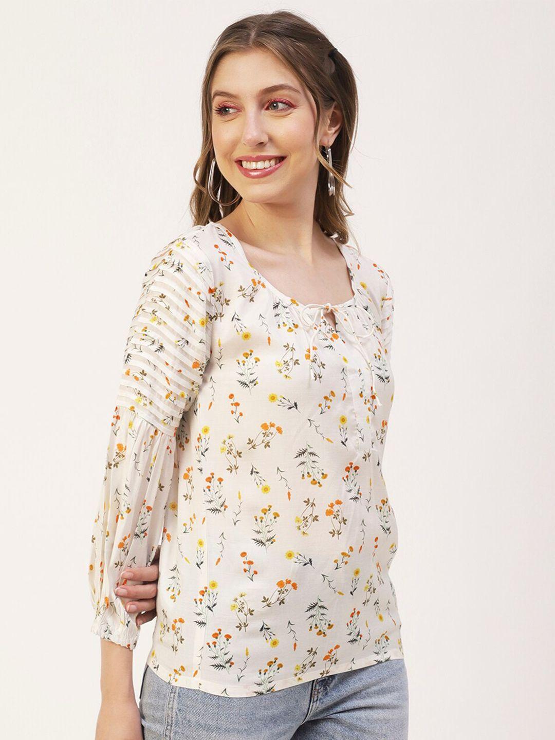 moomaya white floral print puff sleeve top