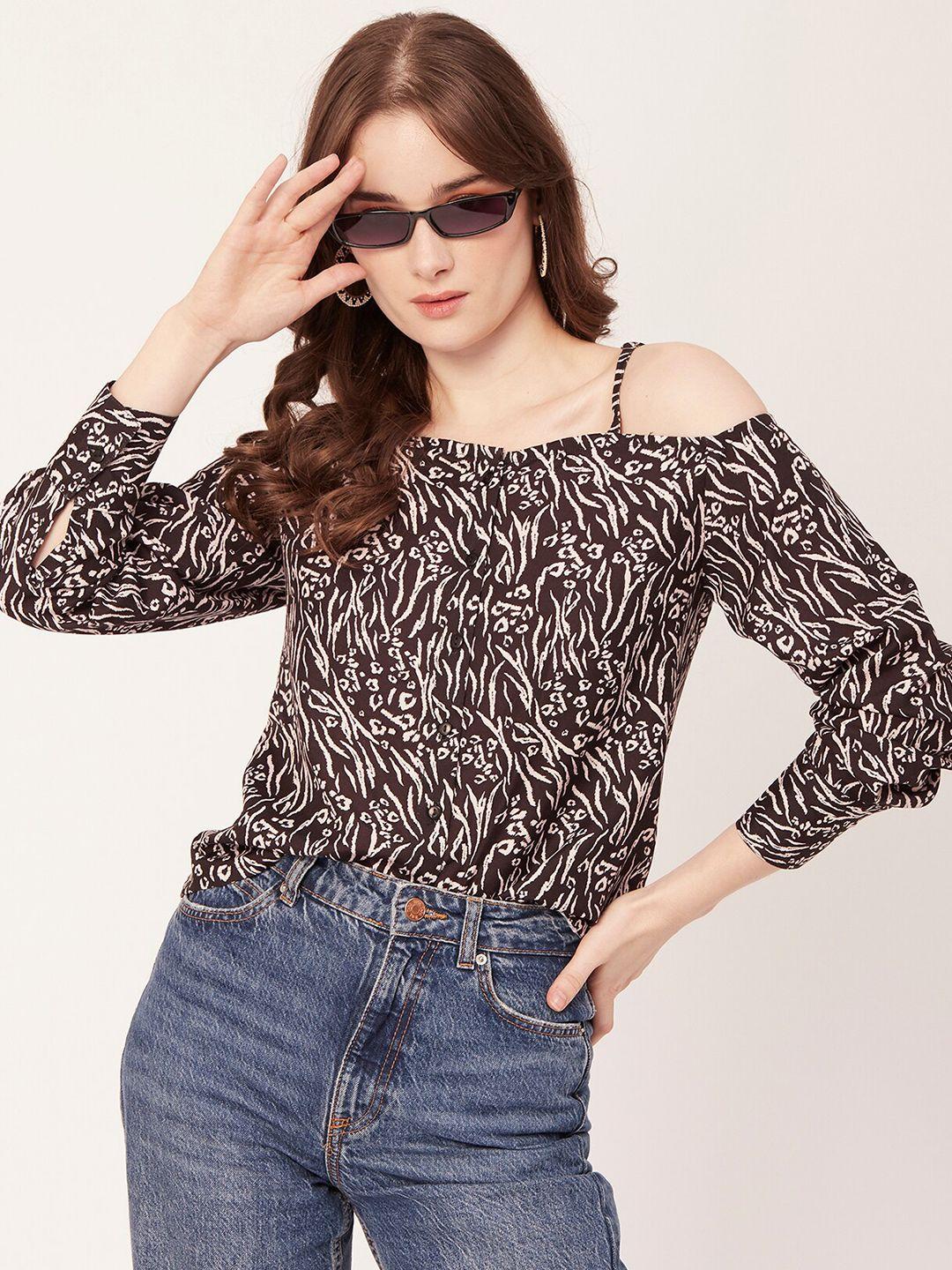 moomaya black animal print cold-shoulder top