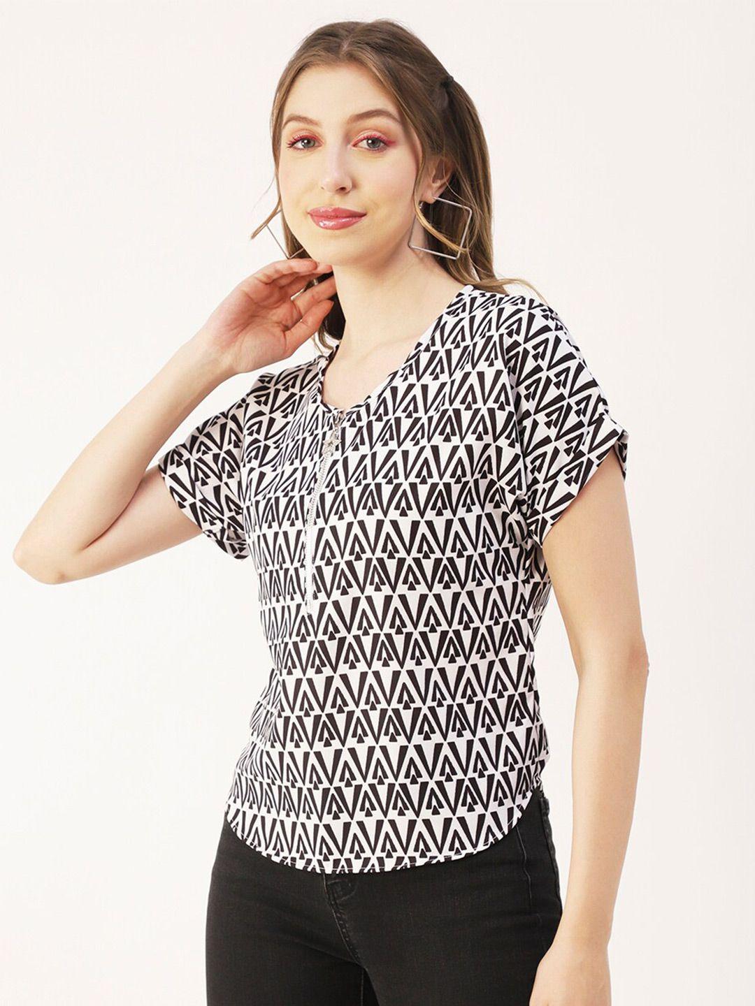 moomaya black print extended sleeves georgette top