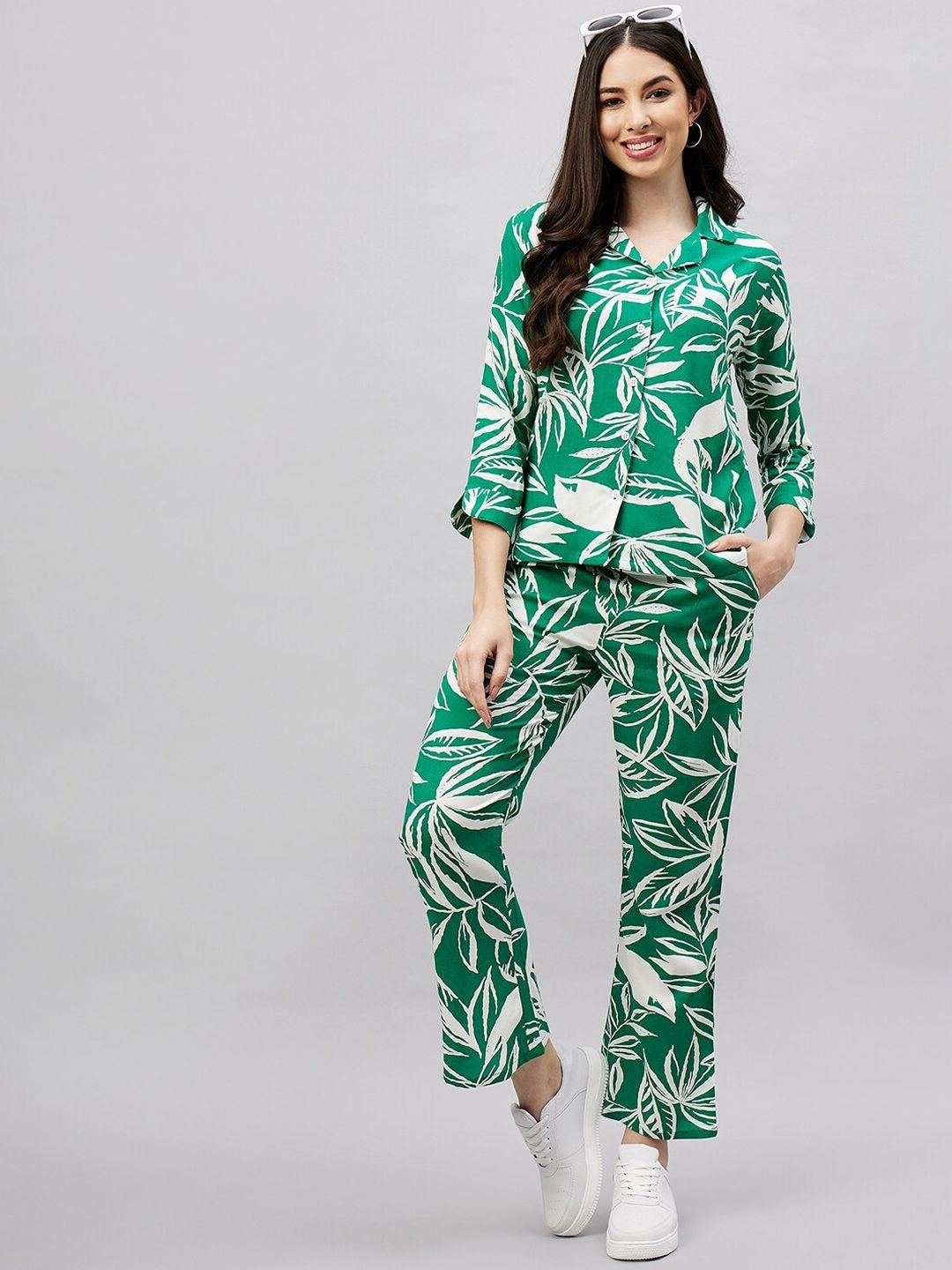 chrome & coral women printed shirt & trouser co-ords