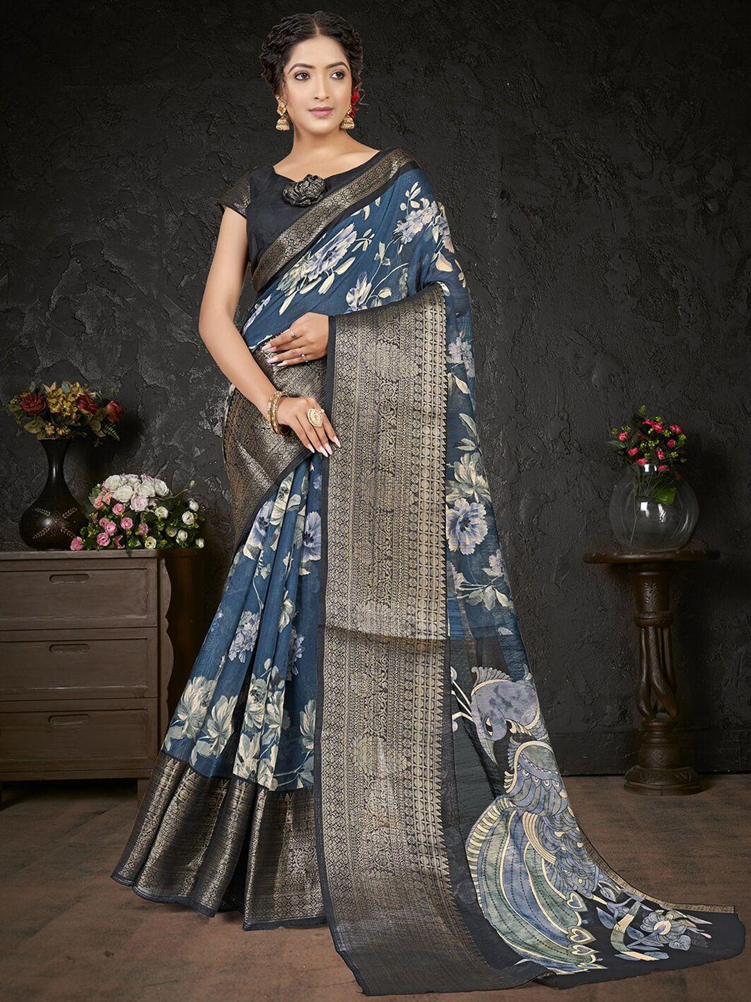 mitera floral printed zari saree