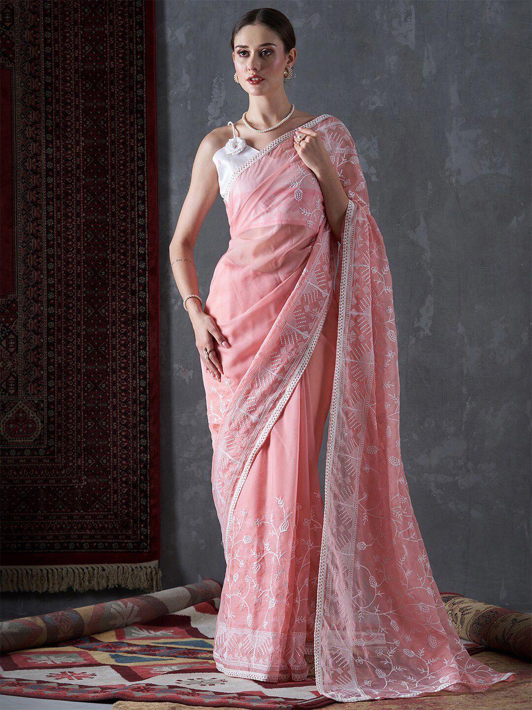 mitera ethnic motifs embroidered organza saree