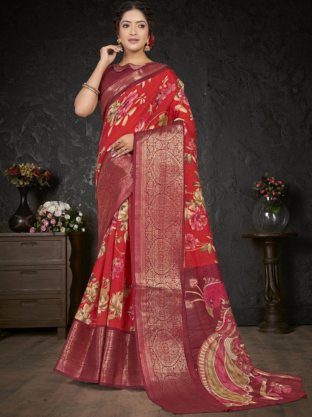 mitera ethnic motifs printed zari sungudi saree