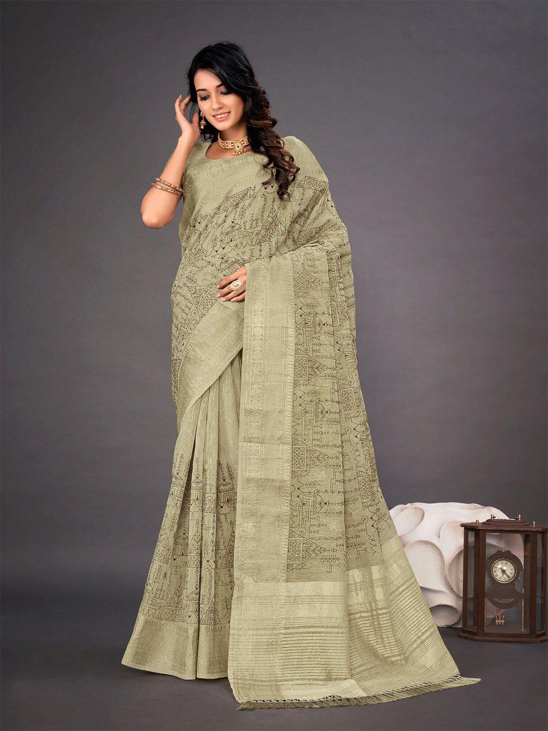 mitera abstract printed linen blend saree