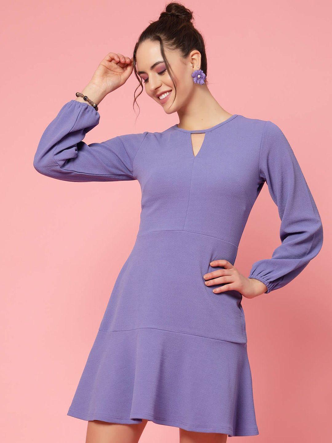 pluss purple v-neck puff sleeve fit & flare dress