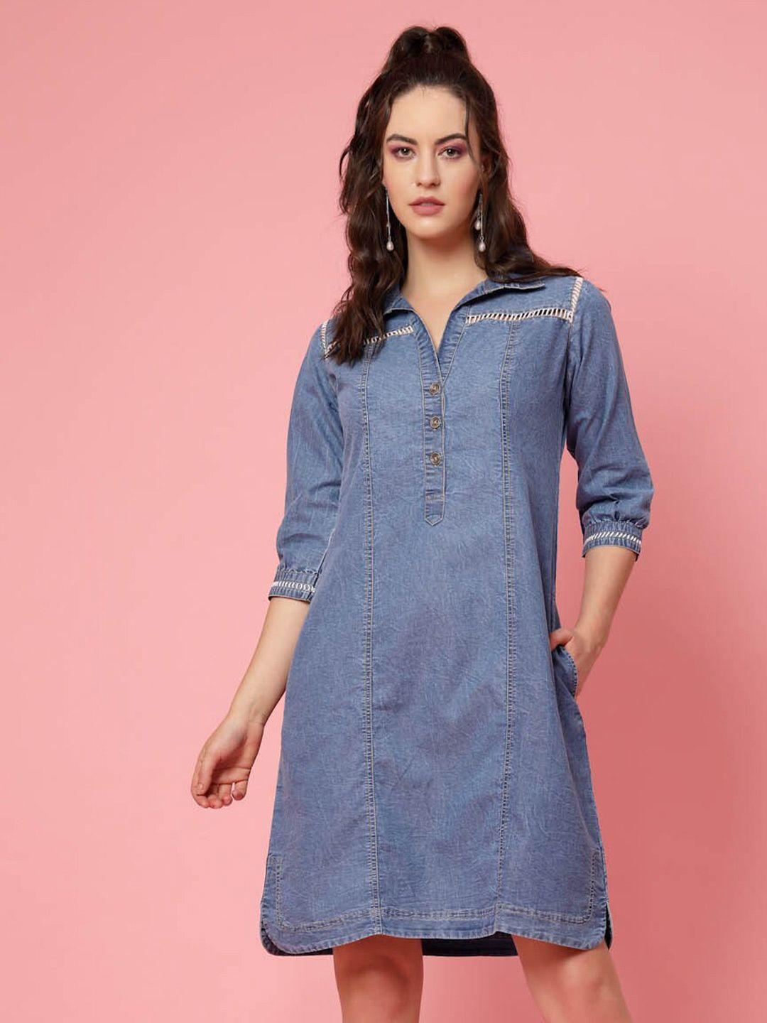 pluss blue shirt collar denim shirt style dress