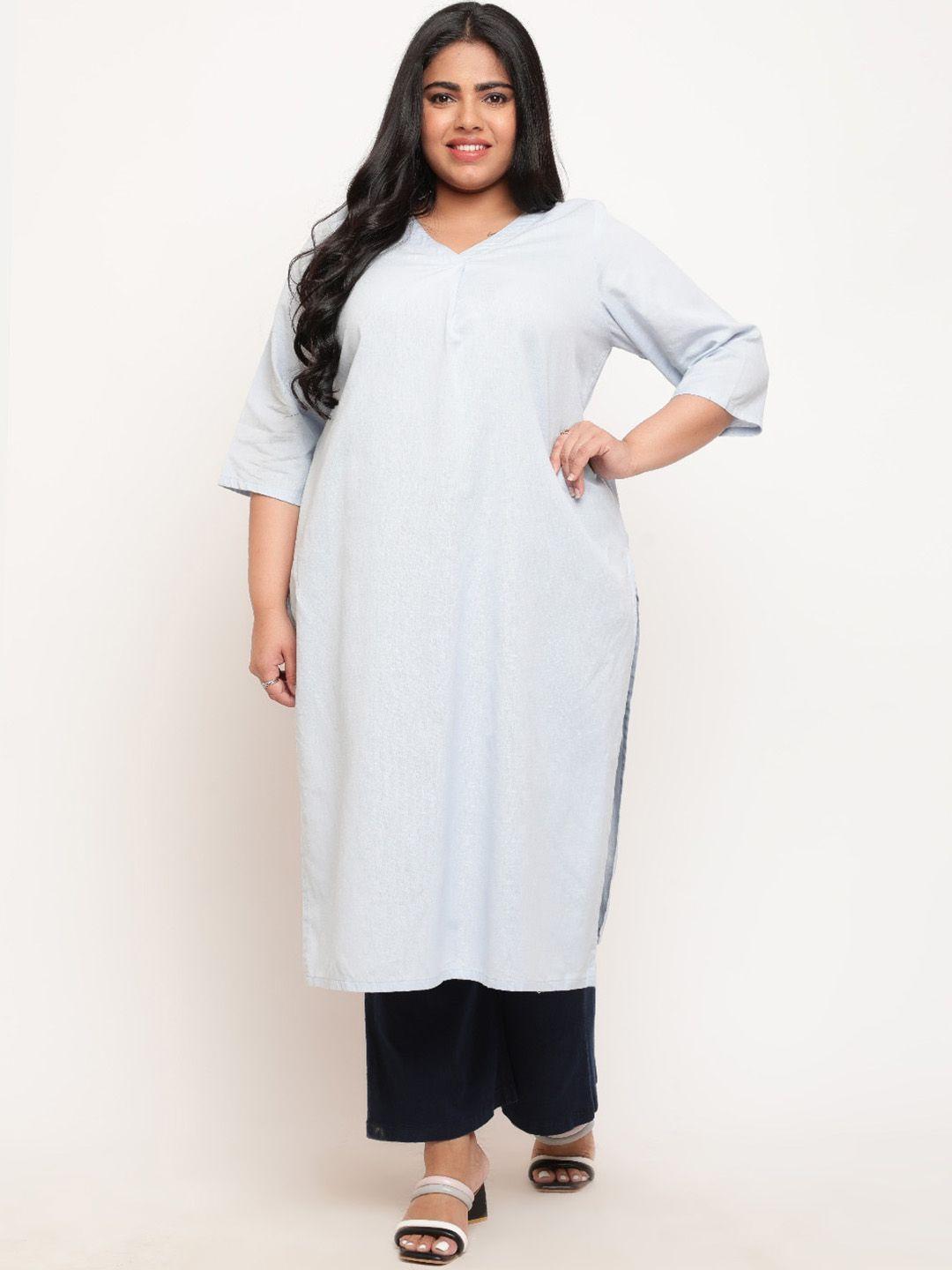 amydus plus size v-neck cotton linen straight kurta