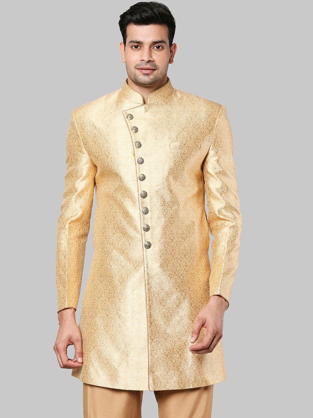 ethnix by raymond  woven design mandarin collar long sleeve a-line kurta