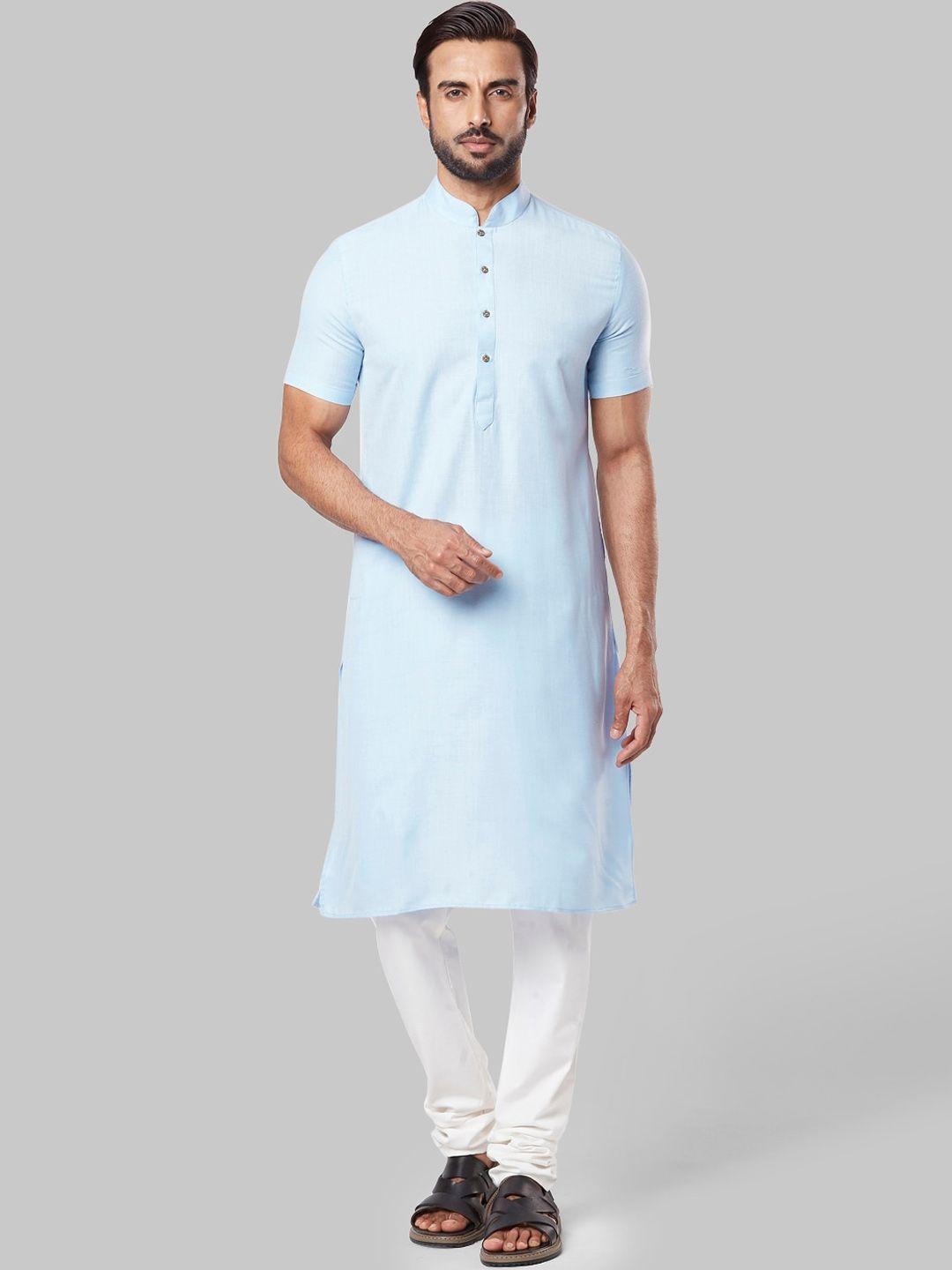 ethnix by raymond mandarin collar short regular sleeves straight kurta