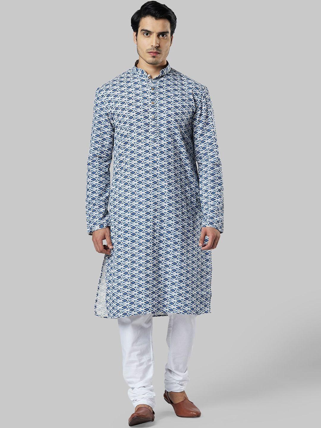 ethnix by raymond  geometric motifs printed mandarin collar straight kurta